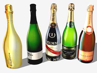 <em>香槟</em>酒瓶酒水系列SU模型下载_sketchup草图大师SKP模型