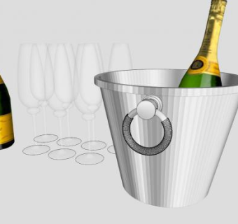 冰桶香槟和高酒杯SU模型下载_sketchup草图大师SKP模型