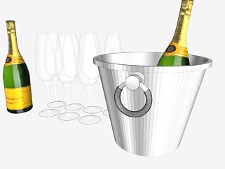 冰桶<em>香槟</em>和高酒杯SU模型下载_sketchup草图大师SKP模型