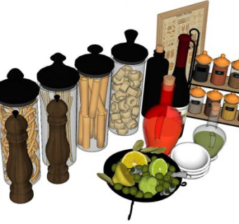 厨房调味料酒水水果SU模型下载_sketchup草图大师SKP模型