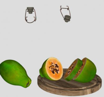 玻璃瓶和木瓜SU模型下载_sketchup草图大师SKP模型