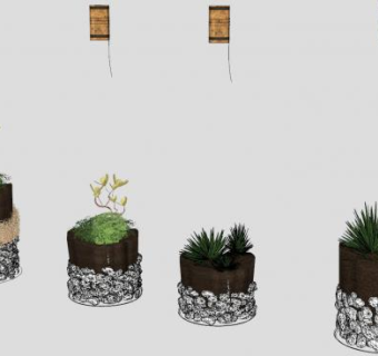 室内酒瓶装饰盆栽SU模型下载_sketchup草图大师SKP模型