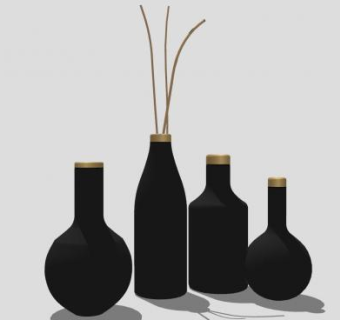 黑色金口花瓶四件套SU模型下载_sketchup草图大师SKP模型