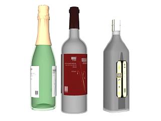 贴标签的酒瓶种类SU模型下载_sketchup草图大师SKP模型