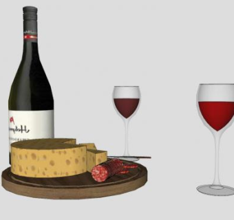 葡萄酒酒杯和奶酪SU模型下载_sketchup草图大师SKP模型