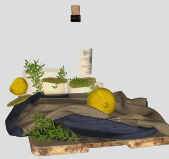 砧板上的柠檬酒水SU模型下载_sketchup草图大师SKP模型