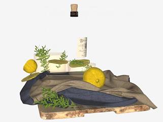 砧板上的柠檬酒水SU模型下载_sketchup草图大师SKP模型
