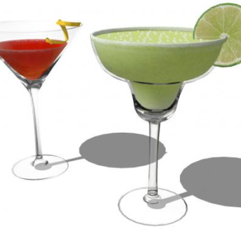 酒杯中的鸡尾酒和果汁SU模型下载_sketchup草图大师SKP模型