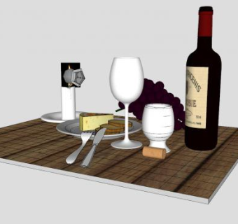 西餐桌上的早餐酒水SU模型下载_sketchup草图大师SKP模型