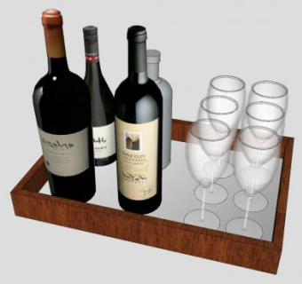 托盘上的酒水酒杯饮品SU模型下载_sketchup草图大师SKP模型