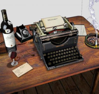 老式打字机和酒水SU模型下载_sketchup草图大师SKP模型