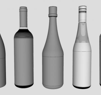 多形状酒瓶集合SU模型下载_sketchup草图大师SKP模型