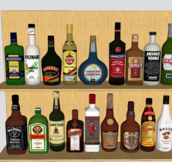 酒架中的洋酒系列SU模型下载_sketchup草图大师SKP模型