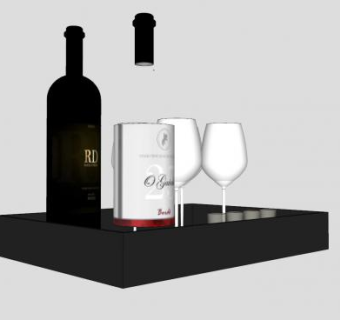 酒瓶酒水酒杯托盘SU模型下载_sketchup草图大师SKP模型