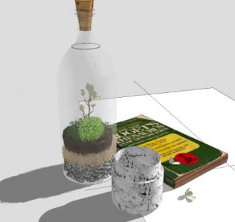 简约酒瓶观赏盆栽SU模型下载_sketchup草图大师SKP模型