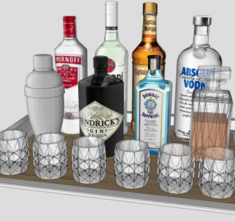 酒吧调酒器具酒水酒杯SU模型下载_sketchup草图大师SKP模型