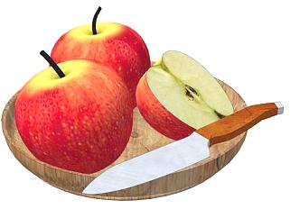 <em>木盘</em>水果刀和苹果SU模型下载_sketchup草图大师SKP模型
