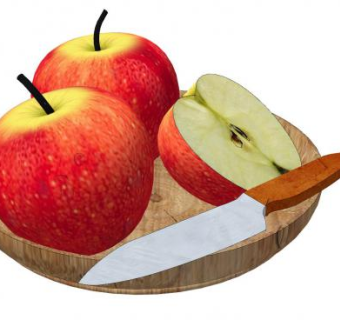 木盘水果刀和苹果SU模型下载_sketchup草图大师SKP模型