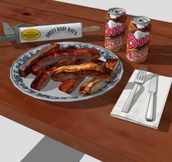 烤肋排和培根啤酒SU模型下载_sketchup草图大师SKP模型