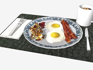 西式<em>早餐</em>和咖啡SU模型下载_sketchup草图大师SKP模型