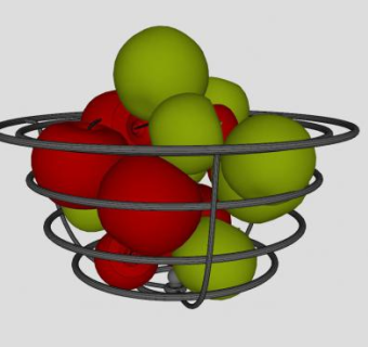 金属果碗红青苹果SU模型下载_sketchup草图大师SKP模型