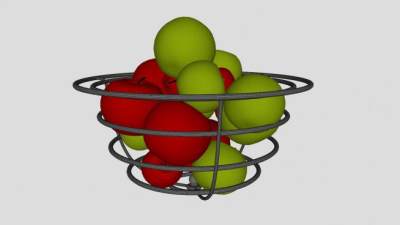 金属果碗红青苹果SU模型下载_sketchup草图大师SKP模型