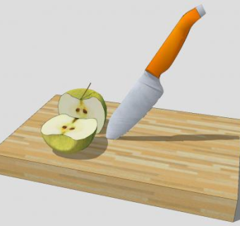切半苹果和砧板水果刀SU模型下载_sketchup草图大师SKP模型