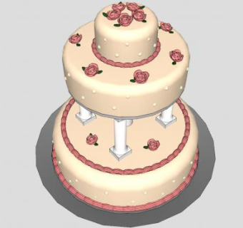 三层裱花婚礼蛋糕SU模型下载_sketchup草图大师SKP模型