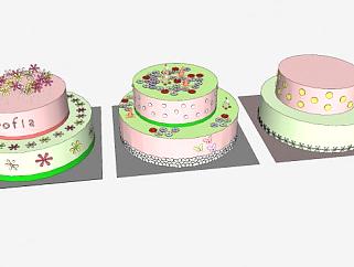 3个双层裱花蛋糕SU模型下载_sketchup草图大师SKP模型