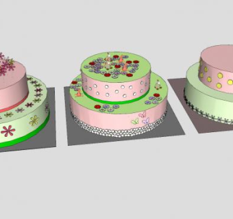 3个双层裱花蛋糕SU模型下载_sketchup草图大师SKP模型