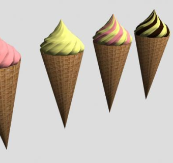 四种口味的冰淇淋甜筒SU模型下载_sketchup草图大师SKP模型