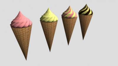 四种口味的冰淇淋甜筒SU模型下载_sketchup草图大师SKP模型