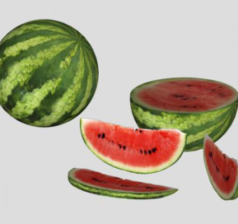 完整的切半切片的西瓜SU模型下载_sketchup草图大师SKP模型