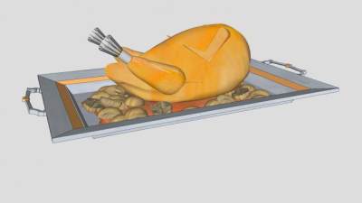 烤盘上的板栗烤鸡SU模型下载_sketchup草图大师SKP模型