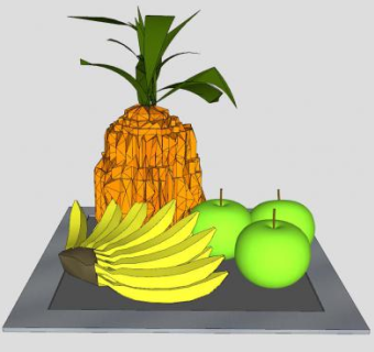 苹果香蕉菠萝水果盘SU模型下载_sketchup草图大师SKP模型