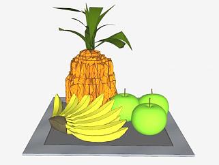 苹果香蕉菠萝水果盘SU模型下载_sketchup草图大师SKP模型