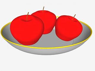 <em>盘子</em>上的3个苹果SU模型下载_sketchup草图大师SKP模型