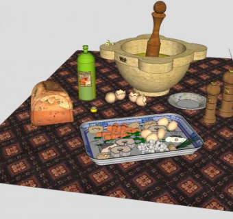 野餐药臼用品酒水食物SU模型下载_sketchup草图大师SKP模型
