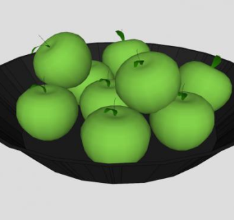 黑盘子上的青苹果SU模型下载_sketchup草图大师SKP模型
