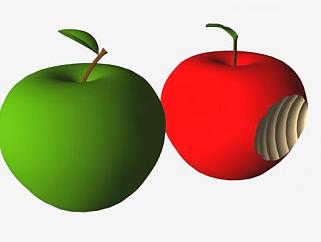 青苹果和咬掉的红苹果SU模型下载_sketchup草图大师SKP模型