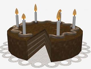 6根蜡烛的单层巧克力蛋糕SU模型下载_sketchup草图大师...