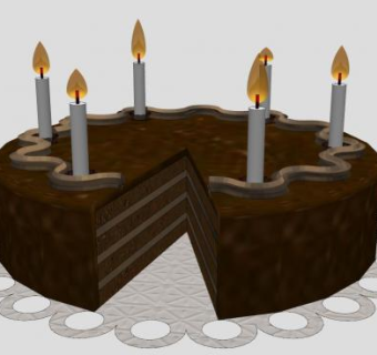 6根蜡烛的单层巧克力蛋糕SU模型下载_sketchup草图大师SKP模型