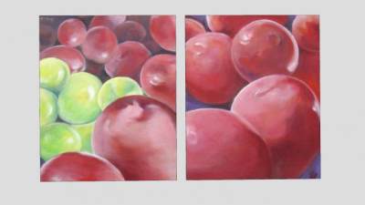 葡萄绘画双联挂画SU模型下载_sketchup草图大师SKP模型