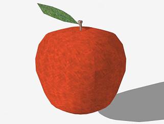 带茎叶的红苹果SU模型下载_sketchup草图大师SKP模型