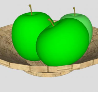 木果盘上的三个青苹果SU模型下载_sketchup草图大师SKP模型