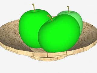 木果盘上的三个青苹果SU模型下载_sketchup草图大师SKP模型