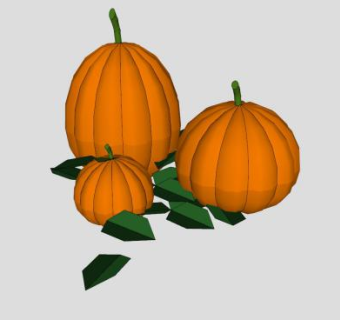 三个大小橙色南瓜SU模型下载_sketchup草图大师SKP模型