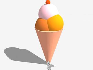 三味三色冰淇淋甜筒SU模型下载_sketchup草图大师SKP模型