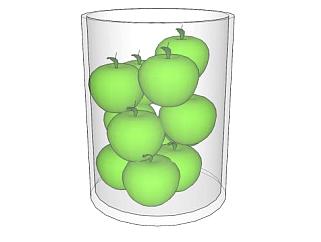 大型玻璃杯中的青苹果SU模型下载_sketchup草图大师SKP模型