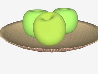 盘子上的三个青苹果SU模型下载_sketchup草图大师SKP模型